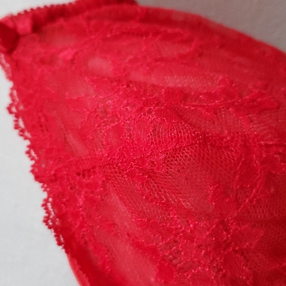 Bra & Panty Set Sizes 38DD/1x Red Lace By Felina Lingerie & Donna Loren - Picture 7 of 16